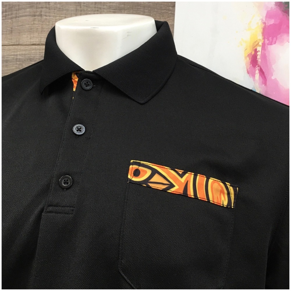 Loudmouth Golf Mens XL Black Short Sleeve Polo Shirt Patterned Pocket Graphic - Picture 2 of 7